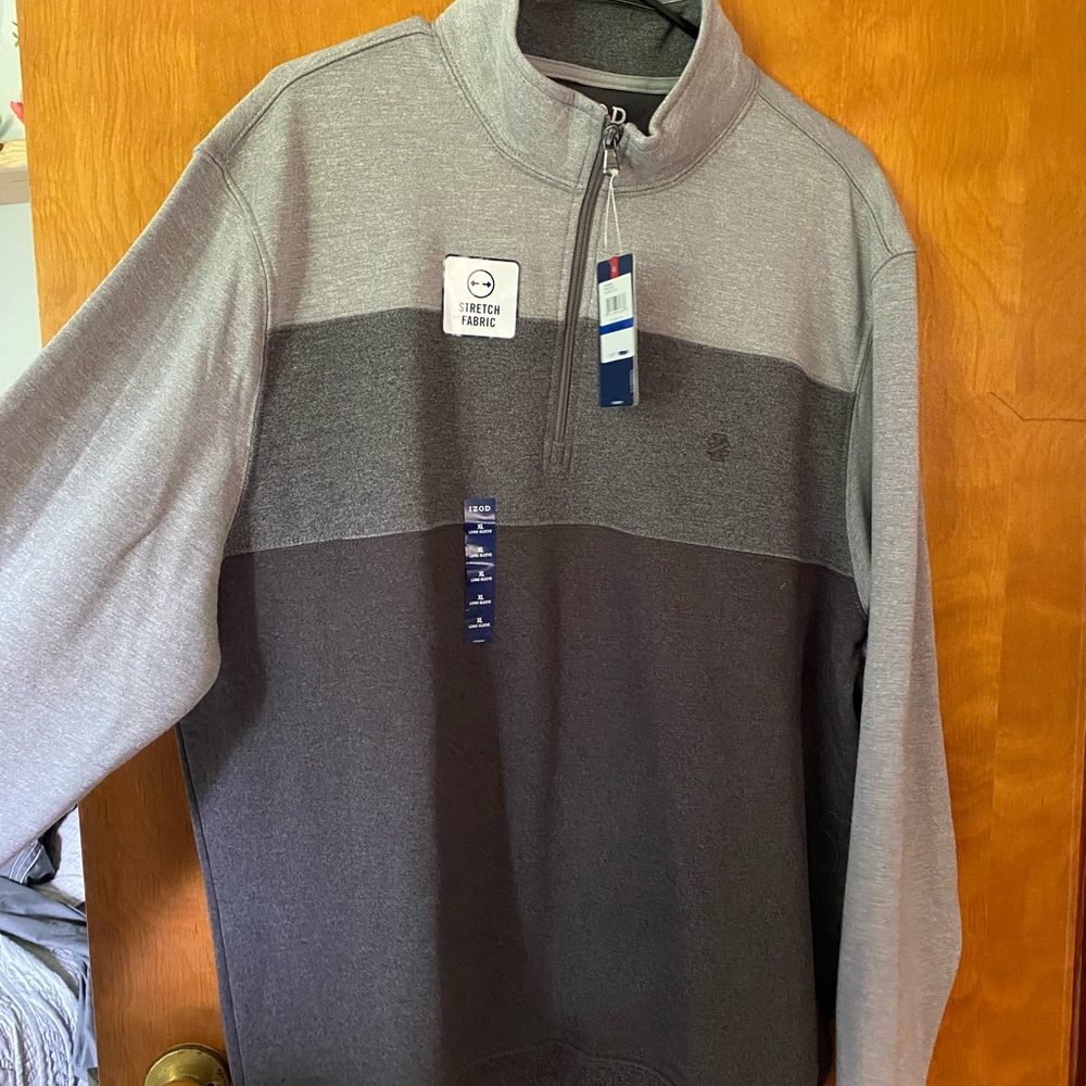 Izod Gray Zip Up Sweater Modern Color Block Design